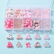 DIY Beads Jewelry Making Finding Kit, Including 200Pcs 10 Style Glass & Dyed Synthetic Turquoise Round & Natural Shell Chips & Printed Porcelain Beads, Pink, 4~9x4~9x1~9mm, Hole: 1~2mm, 20Pcs/style(DIY-FS0003-85)