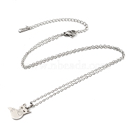 201 Stainless Steel Fox Pendant Necklace with Cable Chains, Stainless Steel Color, 17.72 inch(45cm)(NJEW-Q317-27P)