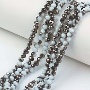 Electroplate Opaque Glass Beads Strands, Half Black Plated, Faceted, Rondelle, Pale Turquoise, 4x3mm, Hole: 0.4mm, about 123~127pcs/strand, 16.5~16.9 inch(42~43cm)(EGLA-A034-P4mm-P11)