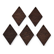 Natural Wenge Wood Pendants, Undyed, Rhombus Charms, Coconut Brown, 38x25x3.5mm, Hole: 2mm(WOOD-T023-46A-01)