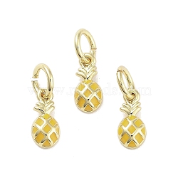 Rack Plating Brass Enamel Charms, with Jump Ring, Long-Lasting Plated, Cadmium Free & Lead Free, Pineapple Charm, Real 18K Gold Plated, Gold, 8.5x4x2mm, Hole: 3mm(KK-M293-45G)