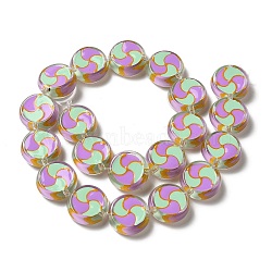 Glass Beads Strands, Hand Drawn Beads, with Enamel, Flat Round, Orchid, 17x7mm, Hole: 1.5mm, about 19pcs/strand, 12.60 inch(32cm)(GLAA-L047-03I)