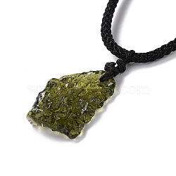 Natural Moldavite Rough Raw Stone Pendant Necklace, with Random Style Necklace Cords, Irregular Stone Adjustable Necklace for Men Women, 6.30~9.06 inch(16~23cm)(NJEW-D295-01)
