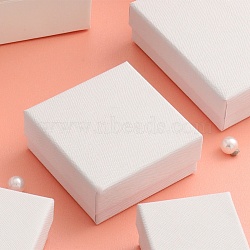 Cardboard Jewelry Set Boxes, for Ring, Earring, Necklace, with Sponge Inside, Square, White, 7.2x7.2x3.15cm(CBOX-TAC0001-02)