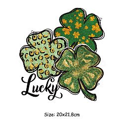 Saint Patrick's Day Theme PET Sublimation Stickers, Heat Transfer Film, Iron on Vinyls, for Clothes Decoration, Clover, 200x218mm(PW-WG34539-13)