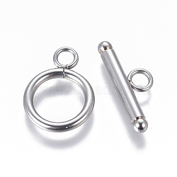 Non-Tarnish 304 Stainless Steel Toggle Clasps, Ring, Stainless Steel Color, 18.5x13.5x2mm, Hole: 3mm, Inner Diameter: 9.5mm, Bar: 21x8x3mm, Hole: 3mm(STAS-I120-11B-P)