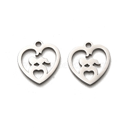 Valentine's Day 316 Surgical Stainless Steel Charms, Laser Cut, Heart Charm, Stainless Steel Color, Human, 14x13x1mm, Hole: 1.6mm(STAS-H190-15P-01)