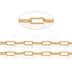 Soldered Brass Paperclip Chains, Flat Oval, Drawn Elongated Cable Chains, Long-Lasting Plated, Golden, 6x2.5x0.5mm(CHC-D025-04G)