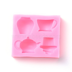 Food Grade Silicone Molds, Fondant Molds, For DIY Cake Decoration, Chocolate, Candy, UV Resin & Epoxy Resin Jewelry Making, Teapot, Pink, 64x71x18mm(DIY-P004-03)