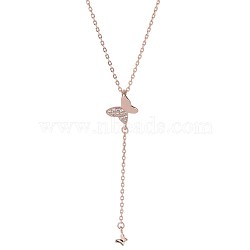 925 Sterling Silver Butterfly Pendant Necklaces, with Cubic Zirconia, Clear, Rose Gold, 16.14 inch(41cm)(NJEW-BB57786-A)