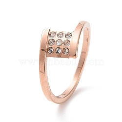 Crystal Rhinestone Square Finger Ring, Ion Plating(IP) 304 Stainless Steel Jewelry for Women, Rose Gold, US Size 6~9(16.5~18.9mm)(RJEW-D120-14RG)