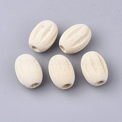 Natural Wood European Beads, Undyed, Oval, Linen, 20x15mm, Hole: 4.7mm(WOOD-S053-43)