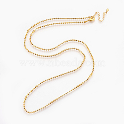 Brass Ball Chain Necklaces, with Alloy Lobster Claw Clasps and Alloy Extender Chains, Long-Lasting Plated, Golden, 29.9 inch(76cm), 2mm(X-KK-F763-06G)