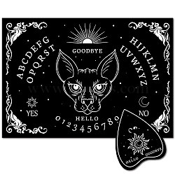 Pendulum Dowsing Divination Board Set, Rectangle Talking Board, with Planchette Accessories, Cat Shape, 11.2~30x9~21x5cm, 2pcs/set(DJEW-WH0324-082)