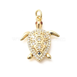 Brass Micro Pave Cubic Zirconia Pendants, Tortoise Charms, with Jump Ring, Rack Plating, Long-Lasting Plated, Lead Free & Cadmium Free, Real 18K Gold Plated, 23.5x19.5x3.5mm, Hole: 3mm(KK-Q040-02I-G)