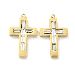 PVD Vacuum Plating 304 Stainless Steel Cubic Zirconia Pendants, Cross Charms, Real 18K Gold Plated, 24.8x15x3mm, Hole: 1.2mm(STAS-L278-007G)