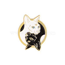 Black & White Yin-yang Cat Alloy Brooches, Enamel Pin for Girls Women, Golden, 28x20mm(PW23071003974)