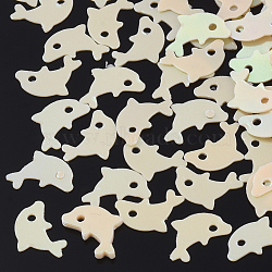 Ornament Accessories, PVC Plastic Paillette/Sequins Charms, Dolphin, PeachPuff, 7.5~8x5x0.3mm, Hole: 0.9mm, about 20000pcs/500g(PVC-T003-02G)