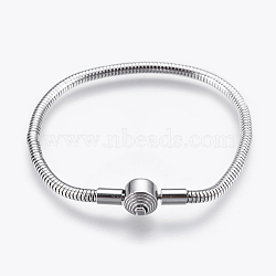 304 Stainless Steel European Style Bracelet Making, with Clasps, Flat Round, Stainless Steel Color, 7-1/8 inch(180mm), 3mm(STAS-E428-07A-P)