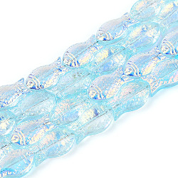 Transparency Electroplate Glass Beads Strands, Fish, AB Color Plated, Half Plated, Sky Blue, 15x8.1x5mm, Hole: 0.9~1mm, about 55pcs/strand, 25.59''(65cm)(GLAA-T023-40A-03)