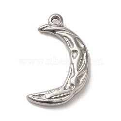 304 Stainless Steel Pendants, Moon Charms, Stainless Steel Color, 20x12x3mm, Hole: 1.6mm(STAS-R223-07)