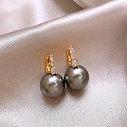 Alloy Rhinestone Hoop Earrings, Black Plastic Pearl Beads Earrings with 925 Sterling Silver Pins, Golden, 50x50mm(WG46953-38)