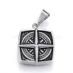 304 Stainless Steel Pendants, Square, Antique Silver, 25x21x4mm, Hole: 5x9mm(STAS-G126-09AS)