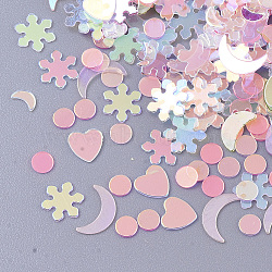 Ornament Accessories, PVC Plastic Paillette/Sequins Beads, Snowflake & Heart & Moon & Flat Round, Flamingo, 3~6x3~5x0.4mm(X-PVC-N001-11)