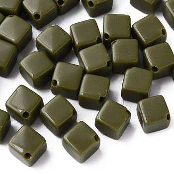 Opaque Acrylic Beads, Cube, Dark Olive Green, 13x14.5x14.5mm, Hole: 2mm, about 530pcs/500g