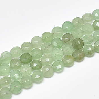 Natural Green Aventurine Beads Strands, Faceted, Flat Round, 8~8.5x4.5~5mm, Hole: 1mm, about 25pcs/strand, 7.8 inch