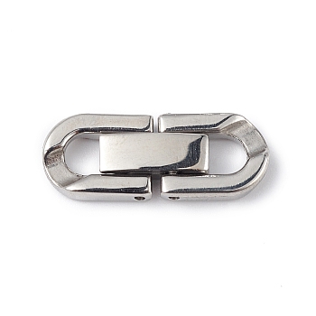 304 Stainless Steel Fold Over Clasps, Oval, Stainless Steel Color, 20x8x3mm, Hole: 4x4mm