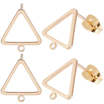 20Pcs Brass Triangle Stud Earring Findings, with Horizontal Loops & 20Pcs Friction Ear Nuts, Real 18K Gold Plated, 12.5x12x1mm, Hole: 1mm, Pin: 0.8mm