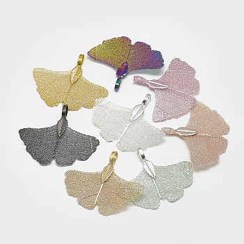 Iron Pendants, Electroplate Natural Leaf, Ginkgo leaf, Mixed Color, 33~35x40x1mm, Hole: 3x5mm
