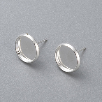304 Stainless Steel Stud Earring Settings, Flat Round, Silver, Tray: 6mm, 8mm, Pin: 0.8mm