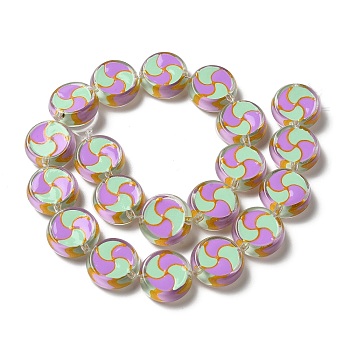 Glass Beads Strands, Hand Drawn Beads, with Enamel, Flat Round, Orchid, 17x7mm, Hole: 1.5mm, about 19pcs/strand, 12.60 inch(32cm)