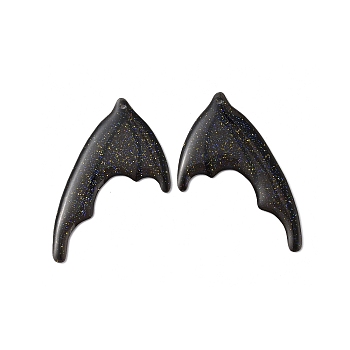 Translucent Resin Glitter Powder Pendants, Wing Charms, Black, 48x34x2mm, Hole: 1.2mm