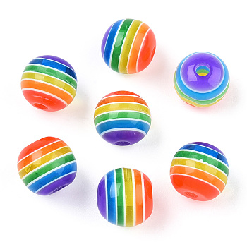 Transparent Stripe Resin Beads, Round, Colorful, 8mm, Hole: 1.8~2mm