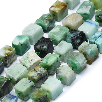 Natural Chrysocolla and Lapis Lazuli Beads Strands, Cube, 10~14x9~12x8~10mm, Hole: 1mm, about 32pcs/strand, 15.75''(40cm)
