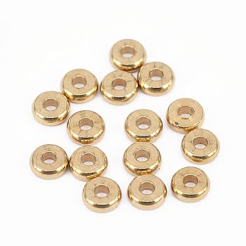 Brass Spacer Beads, Flat Round, Nickel Free, Raw(Unplated), 6x2mm, Hole: 2mm