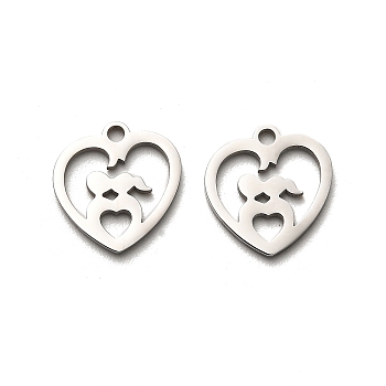 Valentine's Day 316 Surgical Stainless Steel Charms, Laser Cut, Heart Charm, Stainless Steel Color, Human, 14x13x1mm, Hole: 1.6mm
