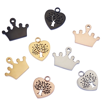 8Pcs 8 Style Vacuum Plating 304 Stainless Steel Charms, Laser Cut, Mixed Shapes, Mixed Color, 1pc/style