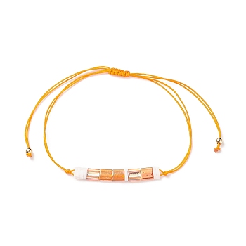 Glass Seed Link Bracelet, Morse Code Secret Message Lucky Gift for Women, Orange, Link: 33.5x4.5x2mm, Inner Diameter: 3-3/4 inch(9.4cm)