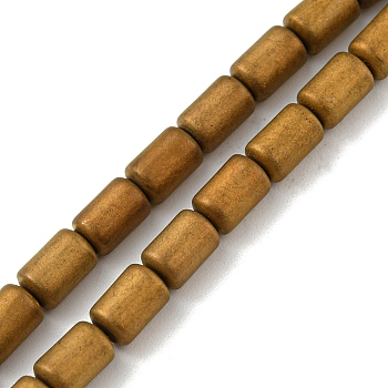 Electroplated Synthetic Non-magnetic Hematite Beads Strands, Frosted, Column, Golden Plated, 3.7~3.8x5.8~5.9mm, Hole: 0.8mm, about 65pcs/strand, 15.75''(40cm)