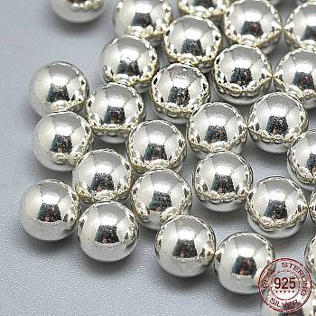 925 Sterling Silver Beads, No Hole/Undrilled, Round, Silver, 4mm