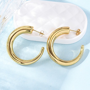 C-Shaped 304 Stainless Steel Stud Earrings for Women, Golden, 36x7mm