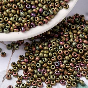 MIYUKI Round Rocailles Beads, Japanese Seed Beads, 8/0, (RR2035) Matte Metallic Khaki Iris, 3mm, Hole: 1mm, about 422~455pcs/10g