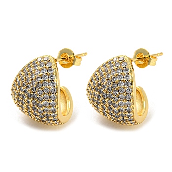 Brass Micro Pave Cubic Zirconia Stud Earrings, Teardrop, Real 16K Gold Plated, 16x13.5mm