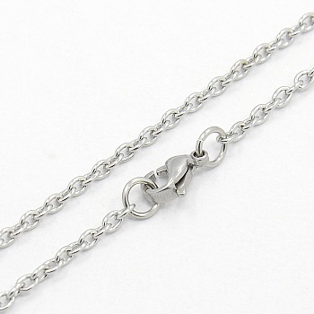 304 Stainless Steel Cable Chain Necklaces, with Lobster Claw Clasps, Stainless Steel Color, 17.32 inch~17.52 inch(44~44.5cm)