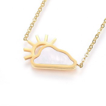 304 Stainless Steel Pendant Necklaces, with Shell, Sun and Clouds, Golden, 18.11 inch(46cm), 1.5mm