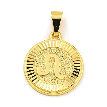 Brass Pendants, Real 18K Gold Plated, Flat Round with Constellations, Lion, 24x20.5x2mm, Hole: 8x3.5mm
